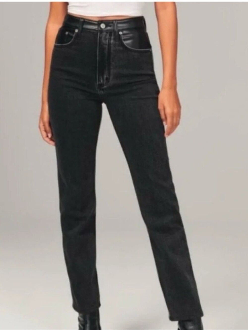 Curve Love Ultra High Rise Faux Leather/Denim Ankle Straight Jean 2/26L